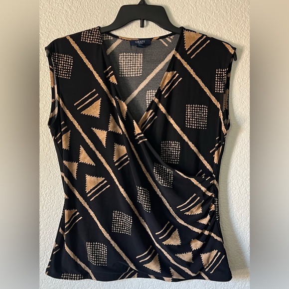 Chaps Tops - Chaps, XL, womens black and tan V-neck top